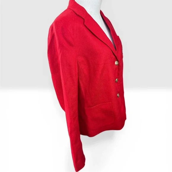 Lauren Ralph Lauren Blazer SZ16 Red Linen Nautical Gold Button Bullion Crest - Picture 3 of 15